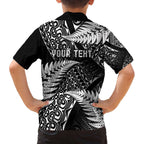 New Zealand Rugby Pacific Personalised Family Matching Off The Shoulder Long Sleeve Dress and Hawaiian Shirt All Black Maori Pasifika Fern Pattern