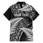 New Zealand Rugby Pacific Personalised Family Matching Off Shoulder Short Dress and Hawaiian Shirt All Black Maori Pasifika Fern Pattern