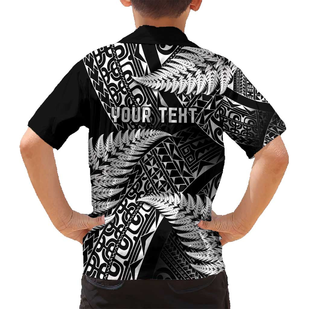 New Zealand Rugby Pacific Personalised Family Matching Tank Maxi Dress and Hawaiian Shirt All Black Maori Pasifika Fern Pattern