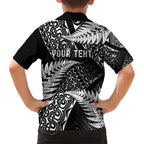New Zealand Rugby Pacific Personalised Family Matching Tank Maxi Dress and Hawaiian Shirt All Black Maori Pasifika Fern Pattern