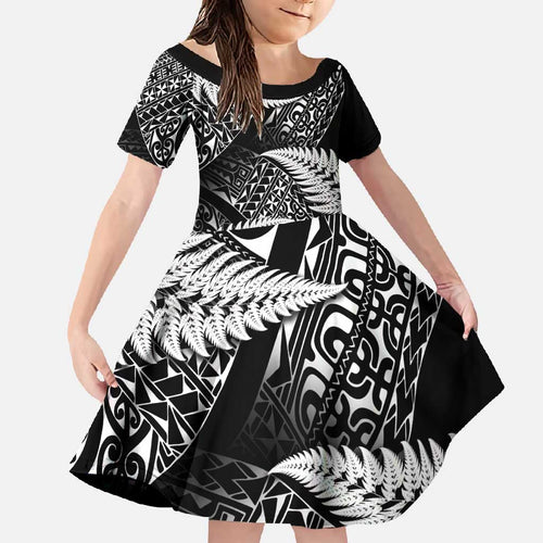 New Zealand Rugby Pacific Personalised Family Matching Tank Maxi Dress and Hawaiian Shirt All Black Maori Pasifika Fern Pattern