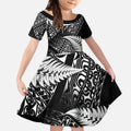 New Zealand Rugby Pacific Personalised Kid Short Sleeve Dress All Black Maori Pasifika Fern Pattern