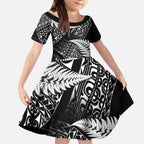 New Zealand Rugby Pacific Personalised Kid Short Sleeve Dress All Black Maori Pasifika Fern Pattern