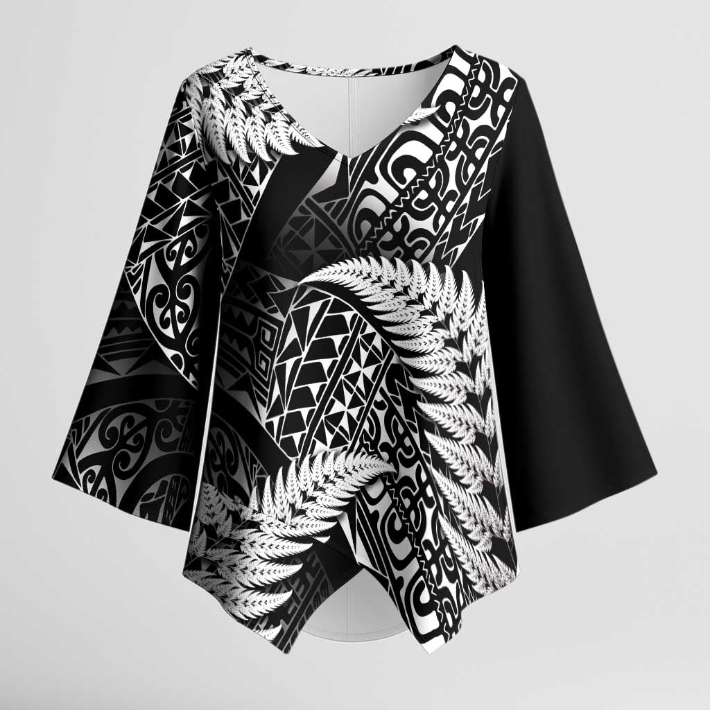New Zealand Rugby Pacific Personalised Kimono Sleeve Blouse All Black Maori Pasifika Fern Pattern - Aussie Hoodie