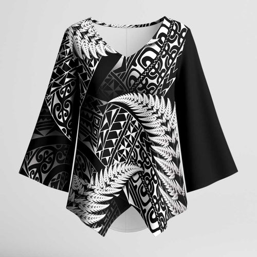 New Zealand Rugby Pacific Personalised Kimono Sleeve Blouse All Black Maori Pasifika Fern Pattern - Aussie Hoodie