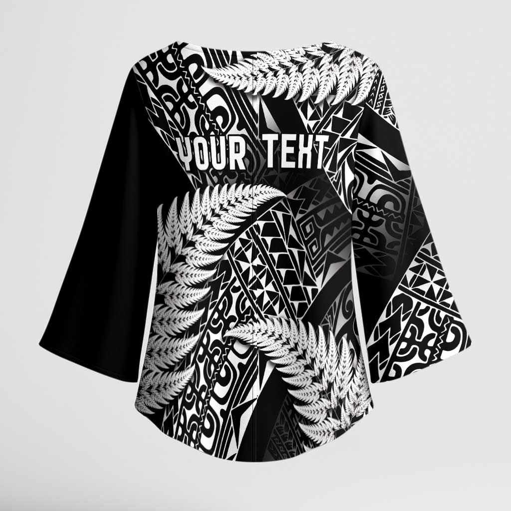 New Zealand Rugby Pacific Personalised Kimono Sleeve Blouse All Black Maori Pasifika Fern Pattern - Aussie Hoodie