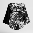 New Zealand Rugby Pacific Personalised Kimono Sleeve Blouse All Black Maori Pasifika Fern Pattern - Aussie Hoodie