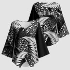 New Zealand Rugby Pacific Personalised Kimono Sleeve Blouse All Black Maori Pasifika Fern Pattern - Aussie Hoodie