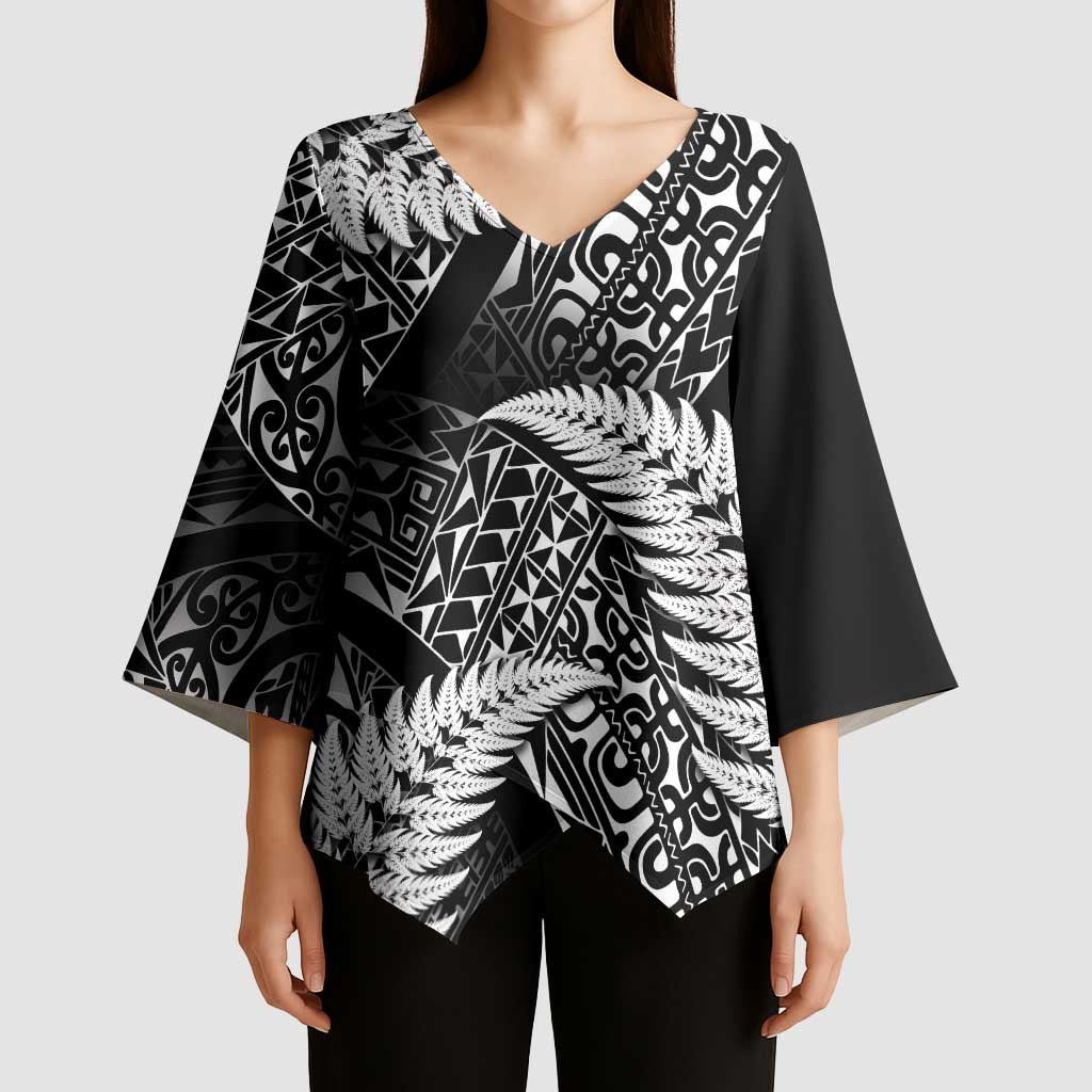 New Zealand Rugby Pacific Personalised Kimono Sleeve Blouse All Black Maori Pasifika Fern Pattern - Aussie Hoodie