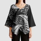 New Zealand Rugby Pacific Personalised Kimono Sleeve Blouse All Black Maori Pasifika Fern Pattern - Aussie Hoodie