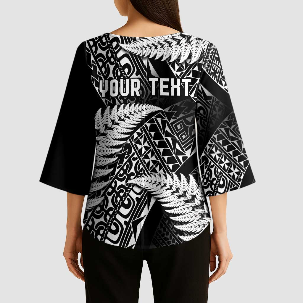 New Zealand Rugby Pacific Personalised Kimono Sleeve Blouse All Black Maori Pasifika Fern Pattern - Aussie Hoodie