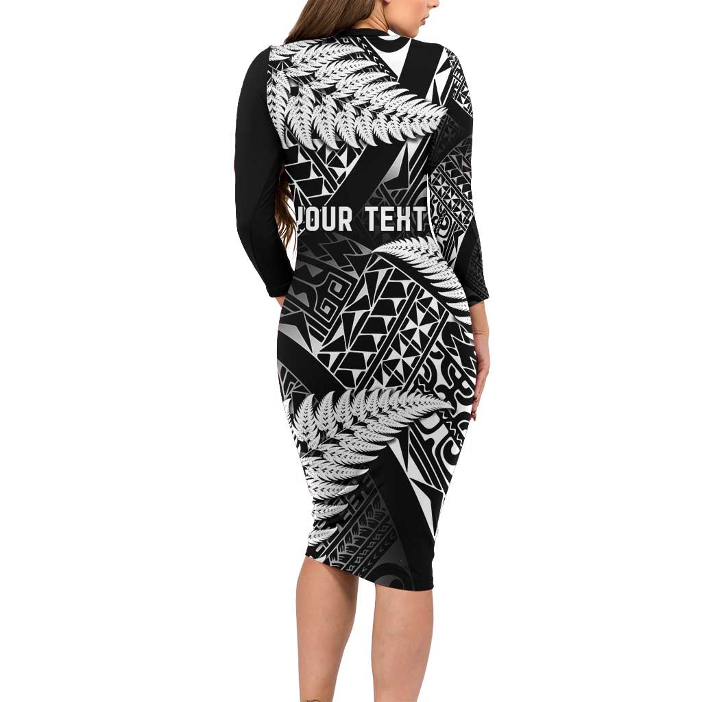 New Zealand Rugby Pacific Personalised Long Sleeve Bodycon Dress All Black Maori Pasifika Fern Pattern