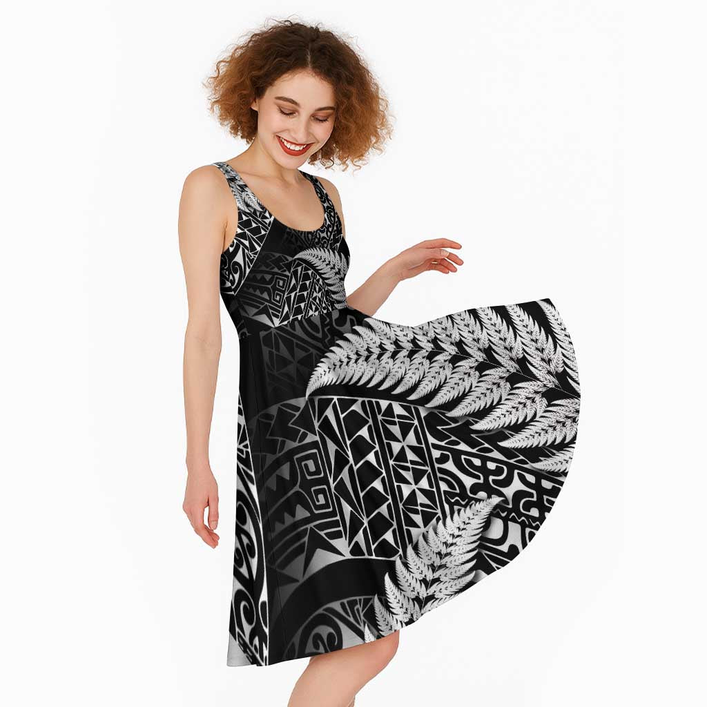 New Zealand Rugby Pacific Personalised Midi Dress All Black Maori Pasifika Fern Pattern - Aussie Hoodie