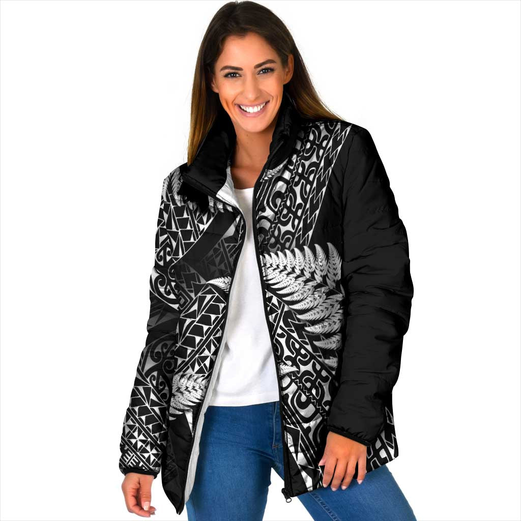 New Zealand Rugby Pacific Personalised Padded Jacket All Black Maori Pasifika Fern Pattern - Aussie Hoodie