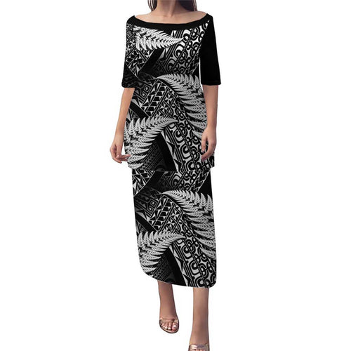 New Zealand Rugby Pacific Personalised Puletasi All Black Maori Pasifika Fern Pattern