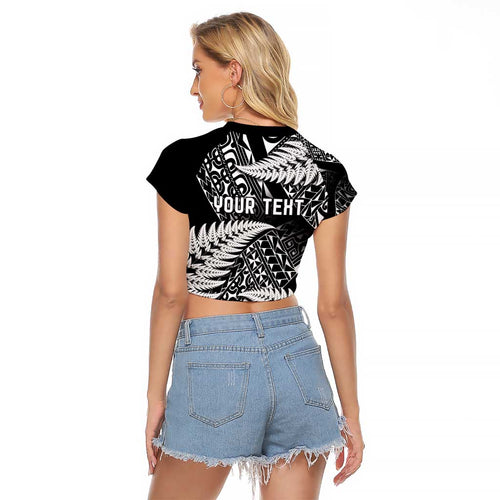 New Zealand Rugby Pacific Personalised Raglan Cropped T Shirt All Black Maori Pasifika Fern Pattern