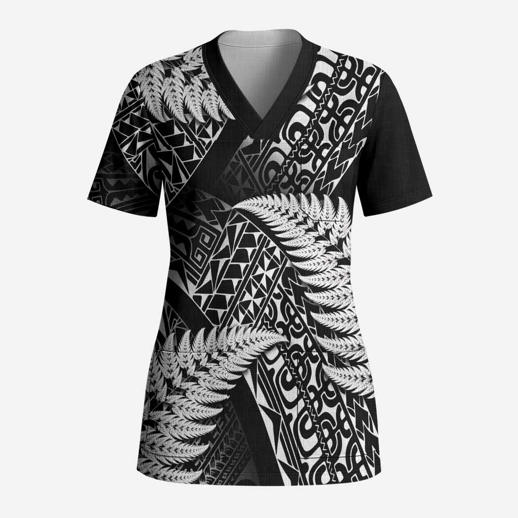 New Zealand Rugby Pacific Personalised Scrub Top All Black Maori Pasifika Fern Pattern - Aussie Hoodie