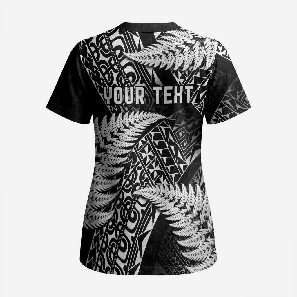 New Zealand Rugby Pacific Personalised Scrub Top All Black Maori Pasifika Fern Pattern - Aussie Hoodie