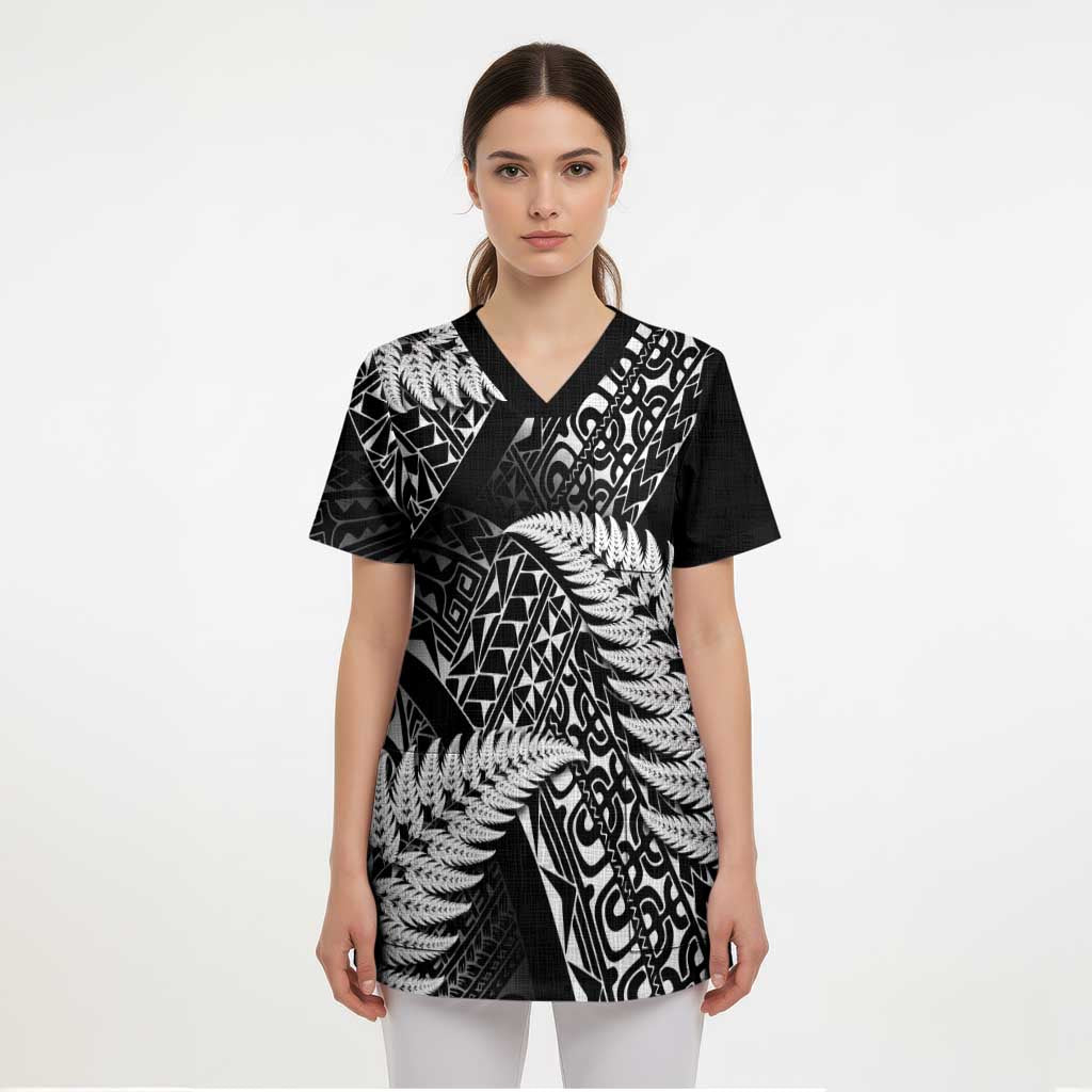 New Zealand Rugby Pacific Personalised Scrub Top All Black Maori Pasifika Fern Pattern - Aussie Hoodie