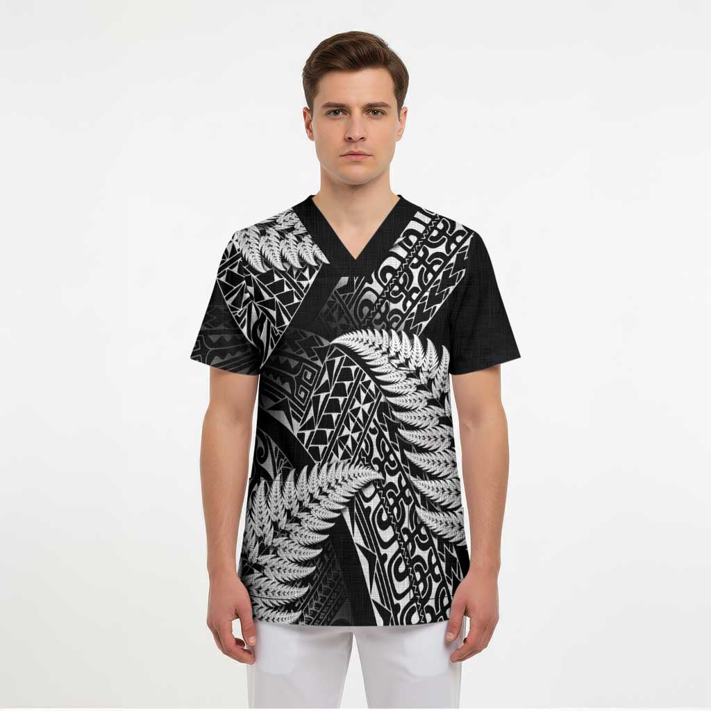 New Zealand Rugby Pacific Personalised Scrub Top All Black Maori Pasifika Fern Pattern - Aussie Hoodie