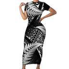 New Zealand Rugby Pacific Personalised Short Sleeve Bodycon Dress All Black Maori Pasifika Fern Pattern