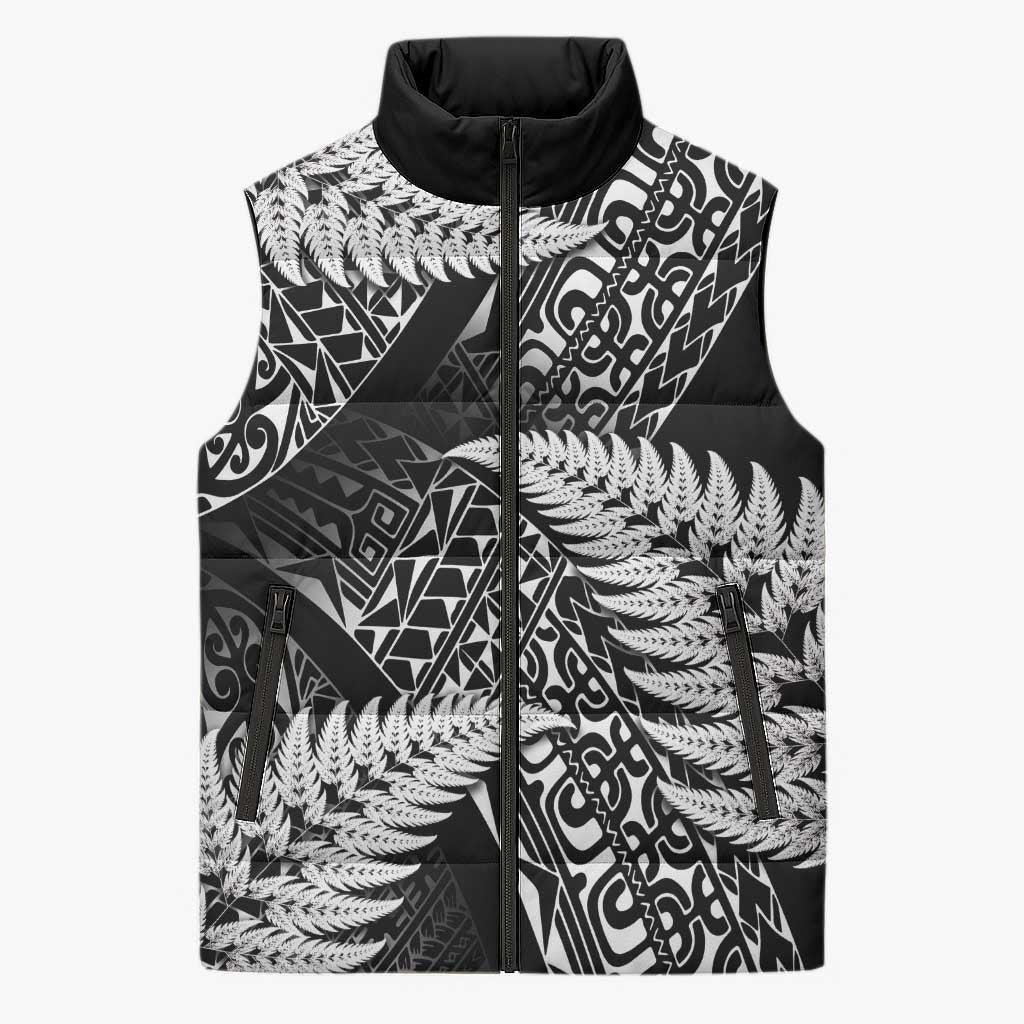 New Zealand Rugby Pacific Personalised Sleeveless Puffer Jacket All Black Maori Pasifika Fern Pattern - Aussie Hoodie