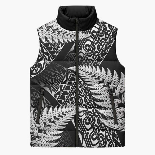 New Zealand Rugby Pacific Personalised Sleeveless Puffer Jacket All Black Maori Pasifika Fern Pattern - Aussie Hoodie