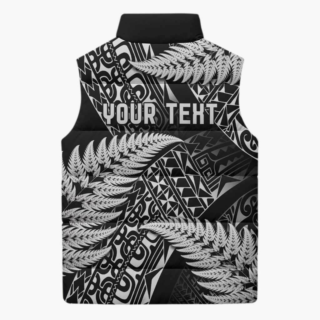 New Zealand Rugby Pacific Personalised Sleeveless Puffer Jacket All Black Maori Pasifika Fern Pattern - Aussie Hoodie