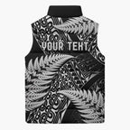 New Zealand Rugby Pacific Personalised Sleeveless Puffer Jacket All Black Maori Pasifika Fern Pattern - Aussie Hoodie