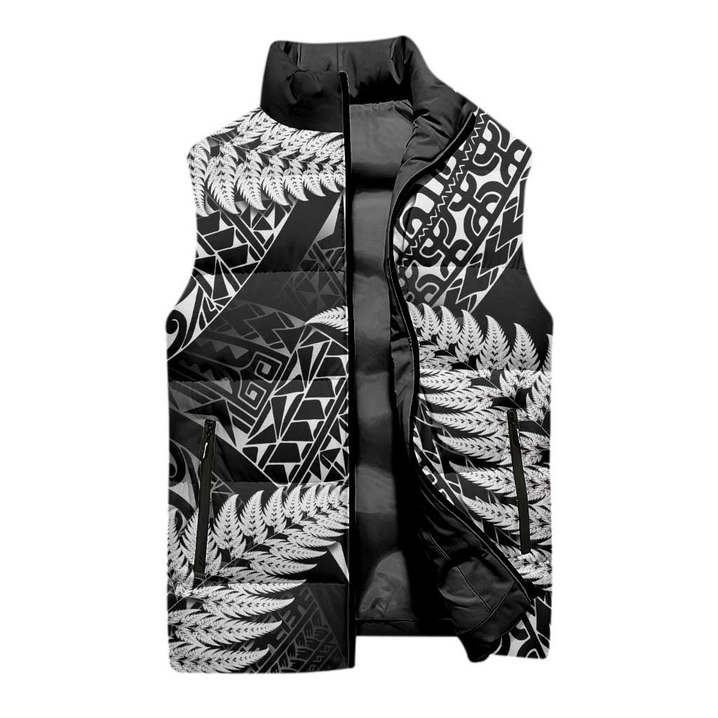 New Zealand Rugby Pacific Personalised Sleeveless Puffer Jacket All Black Maori Pasifika Fern Pattern - Aussie Hoodie