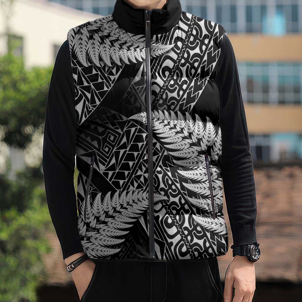 New Zealand Rugby Pacific Personalised Sleeveless Puffer Jacket All Black Maori Pasifika Fern Pattern - Aussie Hoodie