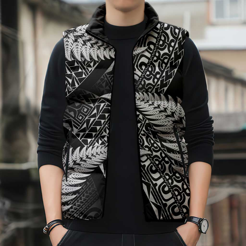 New Zealand Rugby Pacific Personalised Sleeveless Puffer Jacket All Black Maori Pasifika Fern Pattern - Aussie Hoodie