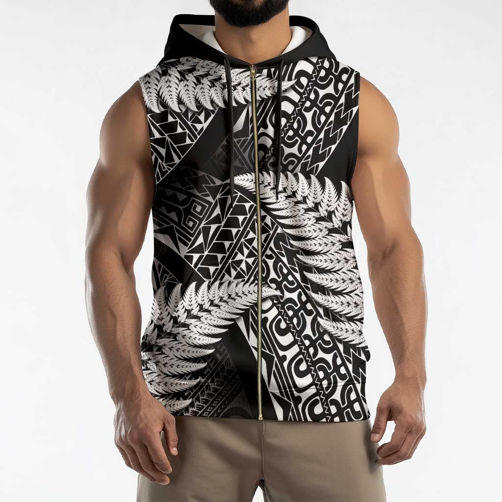 New Zealand Rugby Pacific Personalised Sleeveless Zip Hoodie All Black Maori Pasifika Fern Pattern - Aussie Hoodie