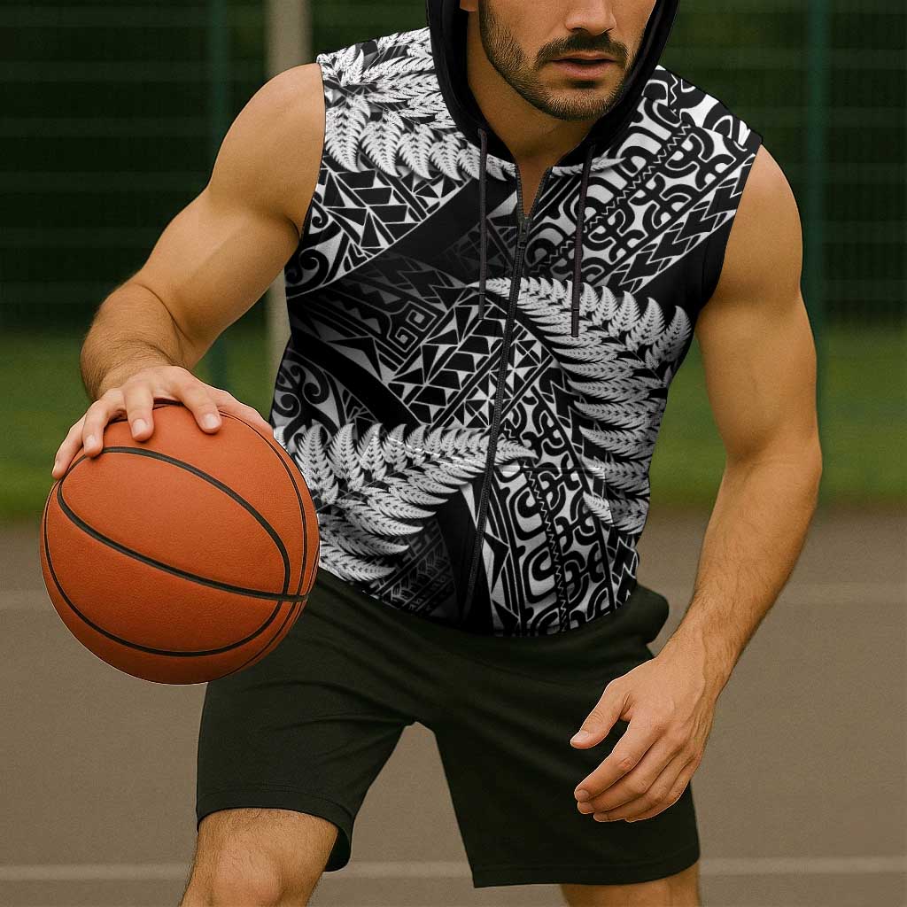New Zealand Rugby Pacific Personalised Sleeveless Zip Hoodie All Black Maori Pasifika Fern Pattern LT9