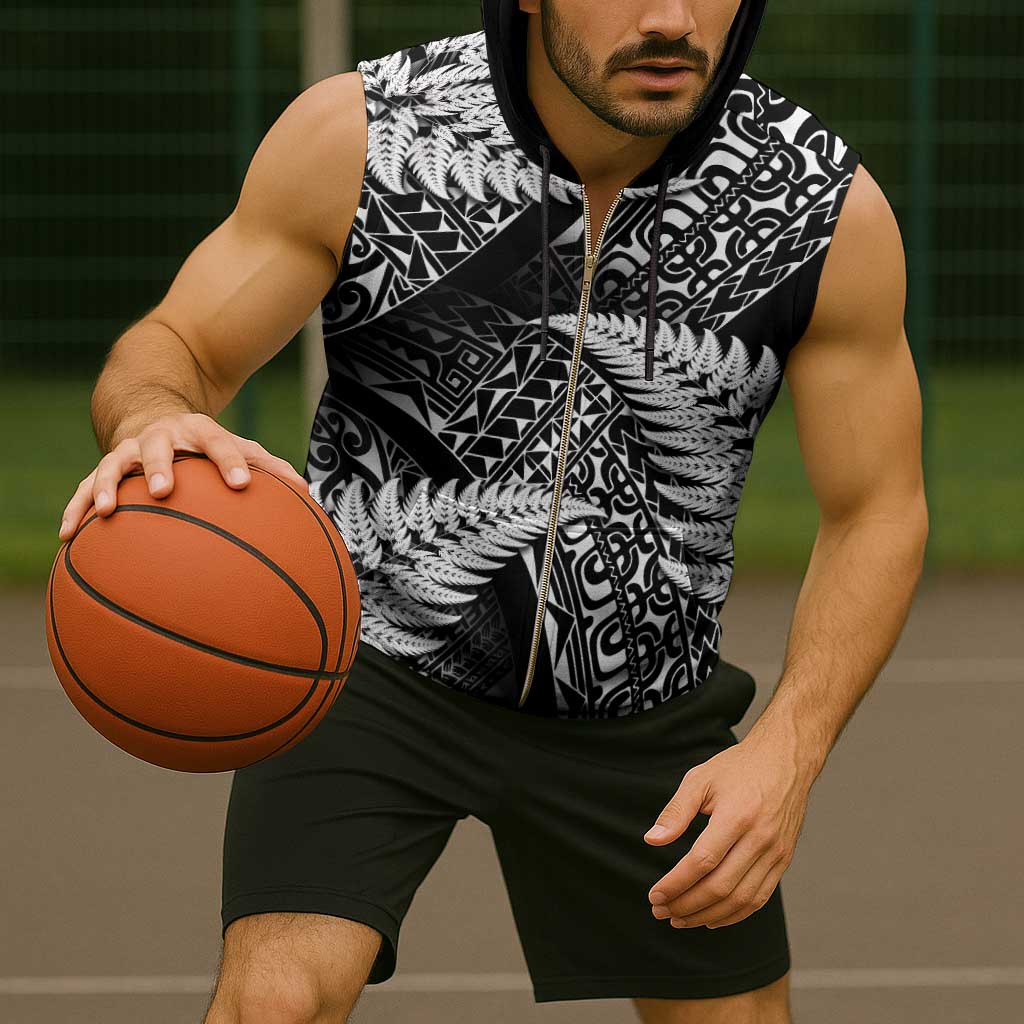 New Zealand Rugby Pacific Personalised Sleeveless Zip Hoodie All Black Maori Pasifika Fern Pattern - Aussie Hoodie