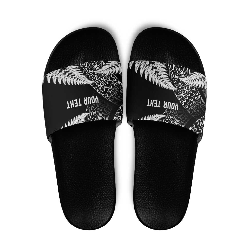 New Zealand Rugby Pacific Personalised Slide Sandals All Black Maori Pasifika Fern Pattern - Aussie Hoodie