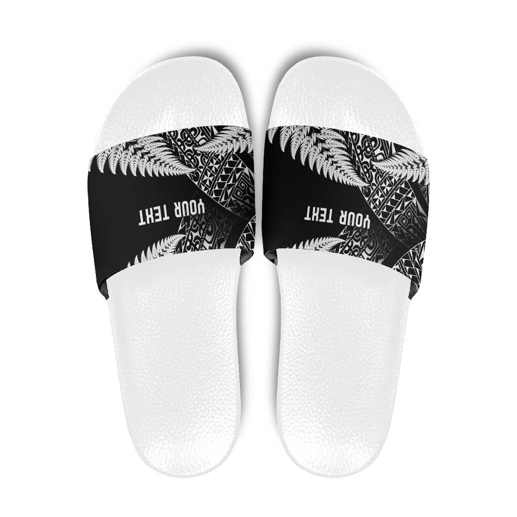 New Zealand Rugby Pacific Personalised Slide Sandals All Black Maori Pasifika Fern Pattern - Aussie Hoodie