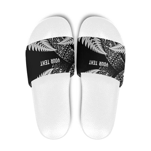 New Zealand Rugby Pacific Personalised Slide Sandals All Black Maori Pasifika Fern Pattern - Aussie Hoodie