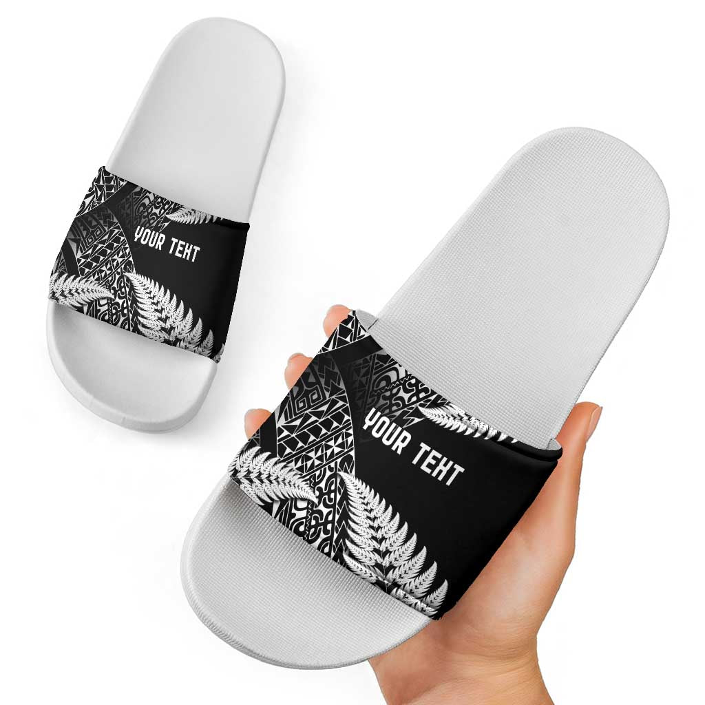 New Zealand Rugby Pacific Personalised Slide Sandals All Black Maori Pasifika Fern Pattern - Aussie Hoodie
