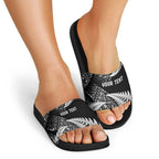 New Zealand Rugby Pacific Personalised Slide Sandals All Black Maori Pasifika Fern Pattern - Aussie Hoodie