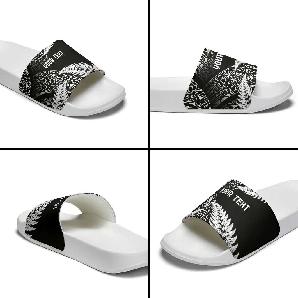 New Zealand Rugby Pacific Personalised Slide Sandals All Black Maori Pasifika Fern Pattern - Aussie Hoodie