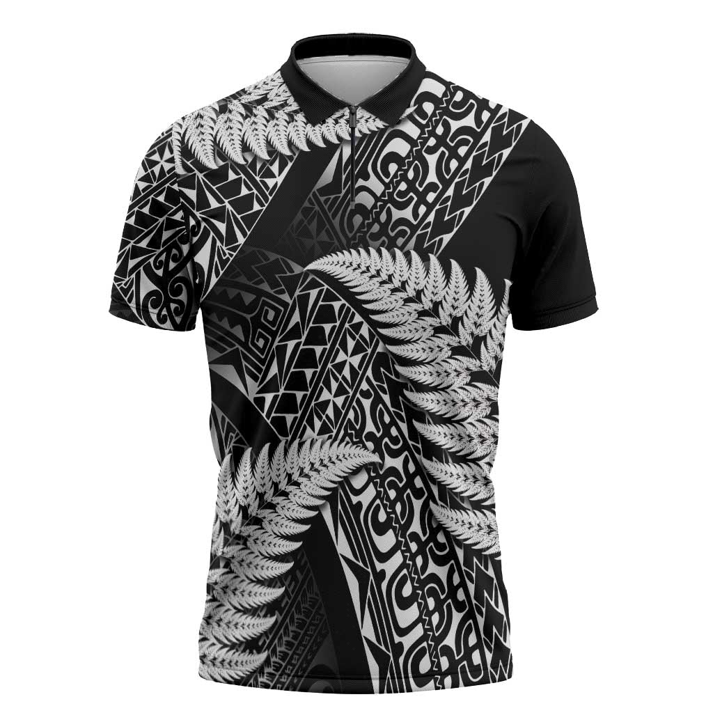 New Zealand Rugby Pacific Personalised Zipper Polo Shirt All Black Maori Pasifika Fern Pattern - Aussie Hoodie
