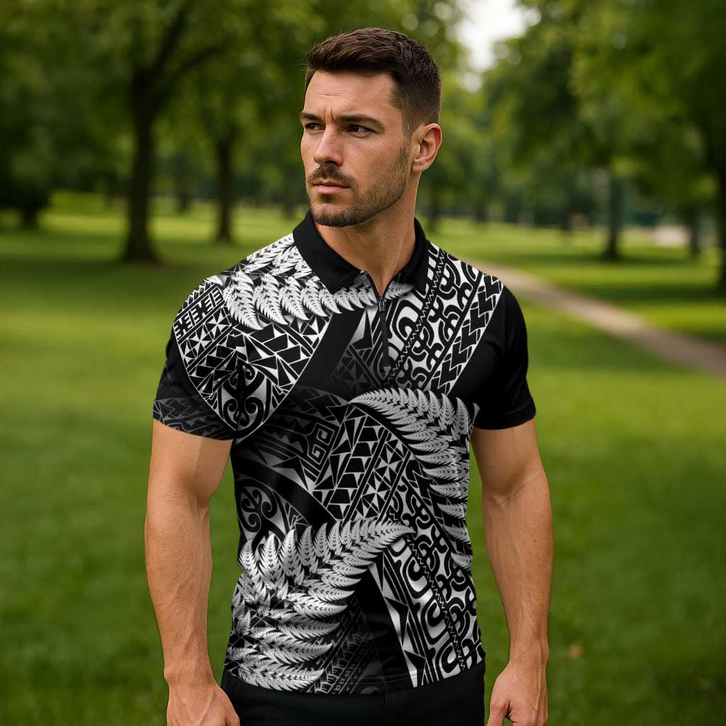 New Zealand Rugby Pacific Personalised Zipper Polo Shirt All Black Maori Pasifika Fern Pattern - Aussie Hoodie