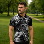 New Zealand Rugby Pacific Personalised Zipper Polo Shirt All Black Maori Pasifika Fern Pattern - Aussie Hoodie