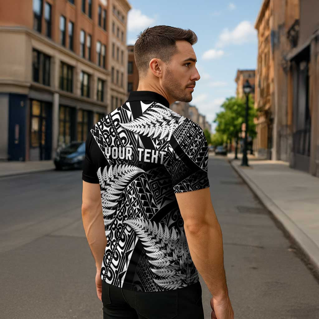 New Zealand Rugby Pacific Personalised Zipper Polo Shirt All Black Maori Pasifika Fern Pattern - Aussie Hoodie