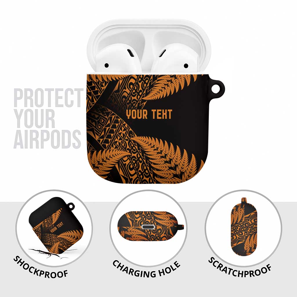 New Zealand Rugby Pacific Personalised AirPods Case All Gold Maori Pasifika Fern Pattern - Aussie Hoodie
