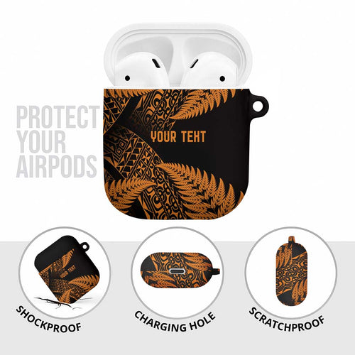 New Zealand Rugby Pacific Personalised AirPods Case All Gold Maori Pasifika Fern Pattern - Aussie Hoodie