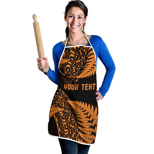 New Zealand Rugby Pacific Personalised Apron All Gold Maori Pasifika Fern Pattern - Aussie Hoodie