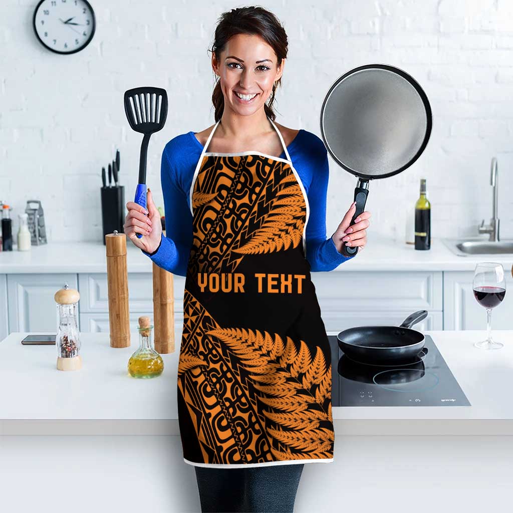 New Zealand Rugby Pacific Personalised Apron All Gold Maori Pasifika Fern Pattern - Aussie Hoodie