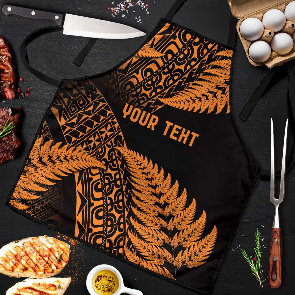 New Zealand Rugby Pacific Personalised Apron All Gold Maori Pasifika Fern Pattern - Aussie Hoodie